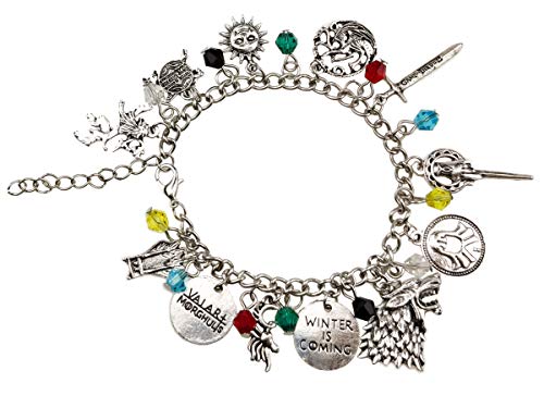 Got Charms Bracelet, Game of the Crowns Inspired 12 Assorted Multiple Symbol Charms Representing Your Favorite TV Play, House Stark/Lannister/Targaryen/Bolton/Tully/Hand of the King