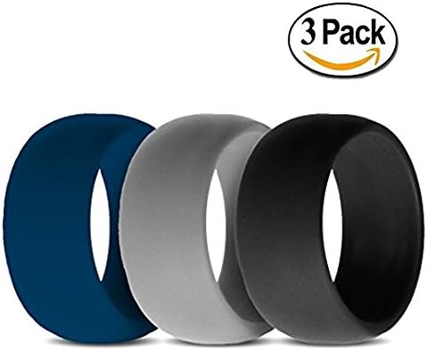 Silicone Weddings Rings for Mens 3-PACK. Comfortable and Durable Rubber Wedding Bands for Sports, Gym, Outdoors. Black, Grey, Blue