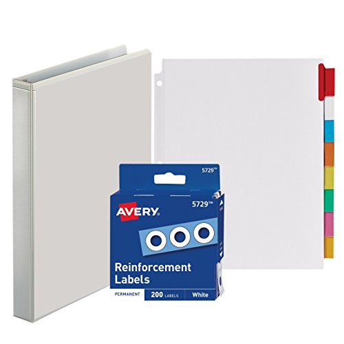 3-Ring Binder, 1 Inch - With Big Tab Insertable Extra Wide Dividers 8 Multicolor Tabs - With 200 White Hole Reinforcements, Hole Reinforcers for 3 Ring Binders - Value Set (White Ring Binder) - Thumbnail 4