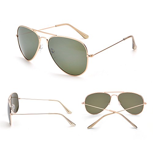 JM Retro Mirror Aviator Sunglasses Flash Tinted Lens Eyeglasses for Women Men UV400 2 Pack (Green & Blue) - Thumbnail 3