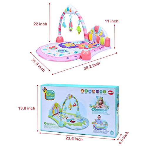Forstart Kick and Play Piano Gym Large Activity Play Mat for Baby Sit Lay Down Infant Tummy Time Sensory Development Educational Playtime Pink - Thumbnail 6
