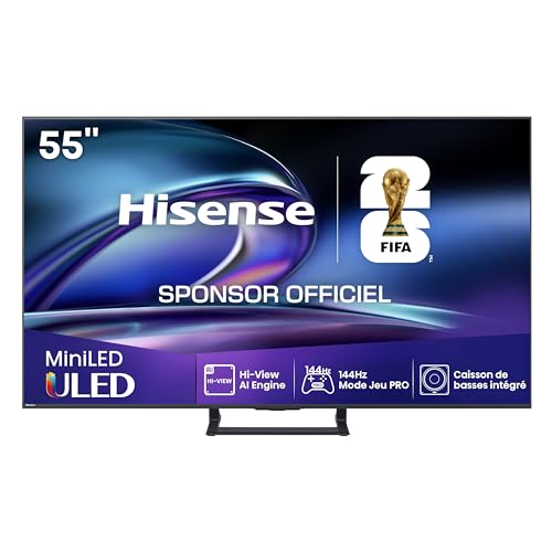 55E8Q 55 Pouces (139 cm) - Téléviseur 4K Mini-LED QLED, Dalle 144Hz Native, Dolby Vision IQ & Atmos, Mode Jeu Pro, Smart TV Vidaa