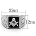 Marimor Jewelry Men's Stainless Steel 316 Crystal Masonic Lodge Freemason Ring Band Size 13