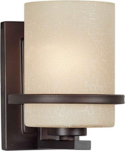 Forte Lighting 2404-01-32 1-Light Transitional Wall Sconce, Antique Bronze Finish with Umber Linen Glass Shade