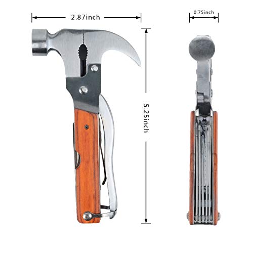 Plaviya Hammer Multitools, Multitool Hammer Portable Multipurpose Multifunctional Pocket Small Tools Hammer Pliers Set Camping Wooden Handle
