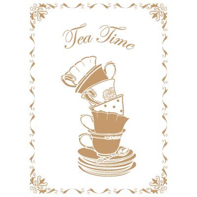 Stencil Deco Vintage Composition 163 Tea Time. Stencil size: 20x30 cm (7,9x11,8 in). Design size: 17,5x24,3 cm (6,9x9,6 in)