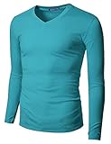 Doublju Mens V-Neck T-shirts with Long Sleeve