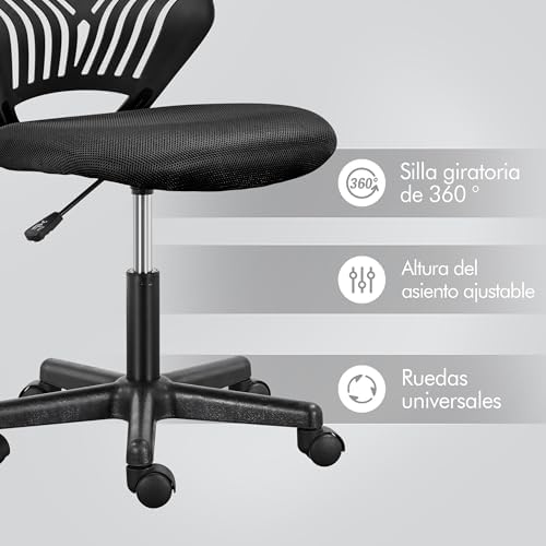 Cadeira Ergonómica de Secretária de Escritório Cadeira Giratória Altura Ajustável Sem Apoios de Braços Assento em Rede Preta