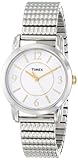 Timex Women's T2N844 Elevated Classics Dress Silver-Tone Expansion Band with Gold Accents Watch
