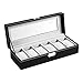 Soufull Watch Box PU Leather Watch Case Glass Top Jewelry Case Organizer with Metal Lock and Key