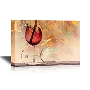 Canvas Wall Art - Oil Painting Style Red Wine and Glass - Gallery Wrap Modern Home Art | Ready to Hang - 12x18 inches