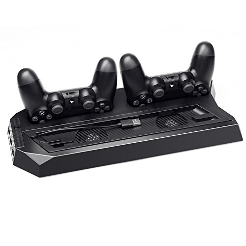 CPPSLEE PS4 Vertical Stand Cooling Fan with Dual Controller Charger Charging Station + 3 HUB Ports, Multifunctional PlayStation 4 Access