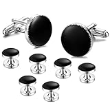 Jstyle Mens Cufflinks and Studs Set Tuxedo Shirts Black Business Wedding