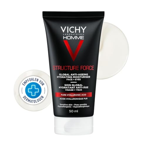 Vichy Homme Structure Force Gesichtspflege, Anti-Aging Pflege für Gesicht und Augenkonturen, Anti-Falten Effekt, Für straffere und festere Haut, 50 ml