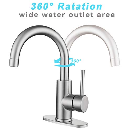 Modern Bar Sink Faucet in Stainless Steel, SingleHandle 360° Swivel