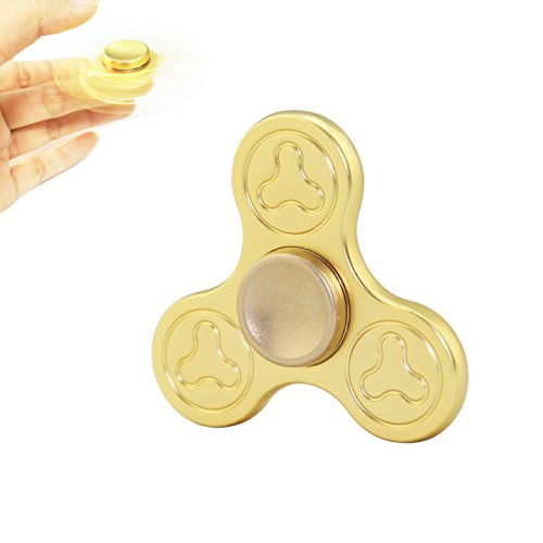 Tri Fidget Hand Spinner EDC ADHD Focus Toy Stress Reducer, Ultra Durable High Speed Precision Brass Material , Gold