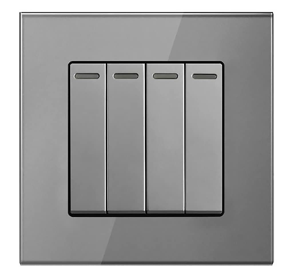 1/2 / 3 Gang 2 Way White/Black/Grey Crystal Glass Panel Light Switch On and Off Rocker Wall Switch Interruptor 16A (4 gang 2 way grey)