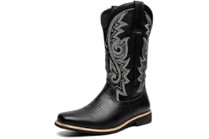 CHUUMEE Cowboy Boots for Men Square Toe Fashion Work Boots Embroidered Leather Western Boots Traditional Country Boot for Male
