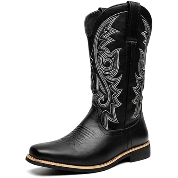 Parrall Men’s Western Work Boots  Black Leather Pull On Cowboy Boots Men main image 2