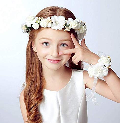 Nature Flower Headband Crown with Floral Wrist Band For Wedding Festival Party