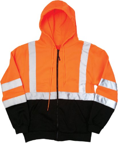 ML Kishigo JS103 Full Zip Hoodie Sweatshirt with Slash Pockets, Large, Orange