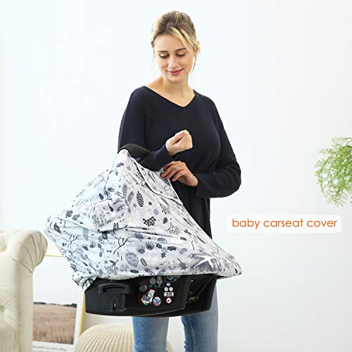 Winter Fleece Lined Baby Car Seat Covers Thermal Double Layer Carseat Canopy Multi-use Stretchy Breastfeeding Nursing Covers for Boys and Girls (Winter Fleece Grey)