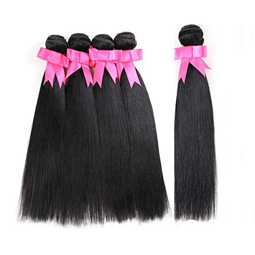 Natural Black Synthetic Straight Hair 5 Bundles 300Gm Synthetic Hair Weft Bundles High High Temperature Synthetic Hair Weaving Extensions Heat Resistant Hair As Real Human Hair
