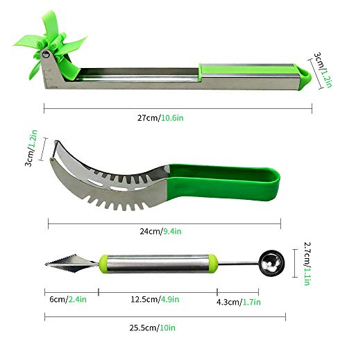 Windmill Watermelon Cutter Set - Stainless Steel Watermelon Slicer, Carver, Cutter, Knife - Carving and Cutting Tools for Home 3 PACK