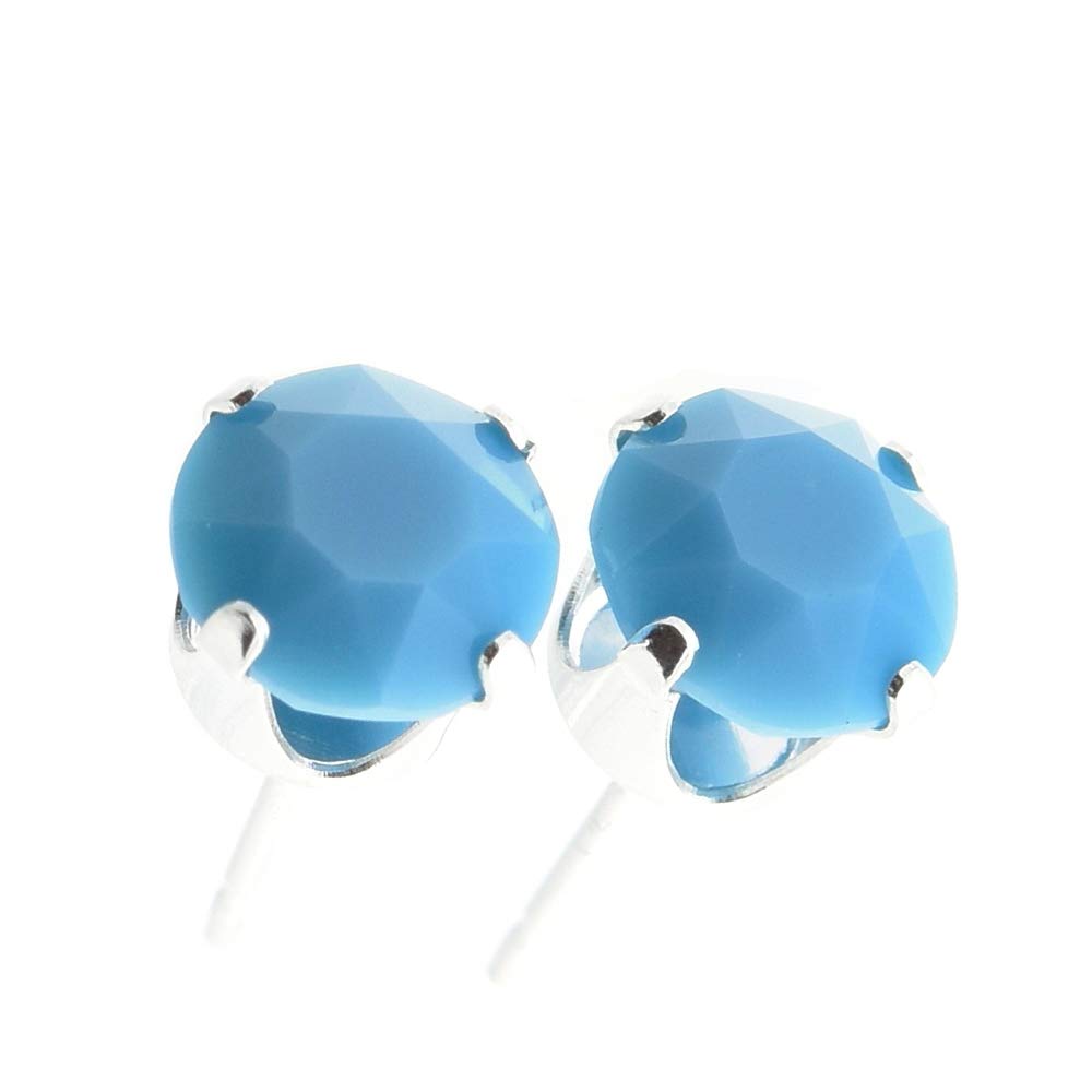 pewterhooter 6mm Sterling Silver Crystal Stud Earrings for Women (Turquoise)