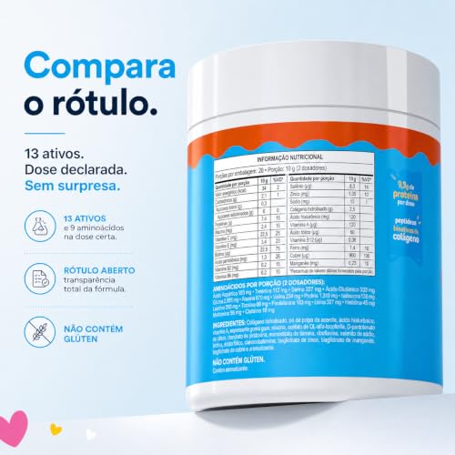 Softpop Love is in the Hair | Colágeno Hidrolisado com Ácido Hialurônico, Biotina, Vitamina C, Zinco e 9 Aminoácidos | Pele, Cabelo e Unhas | 200g