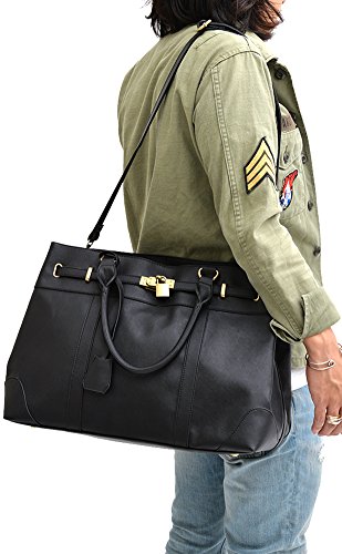 大注目 ブリスレザー Blissleather 大容量 2way 本革風 南京錠 Puレザー 大容量 ファスナー 南京錠 トートバッグ 父の日 ギフト プレゼント Bl504 B07d1pgmsn Bk Bk 高い品質 Afamilano It
