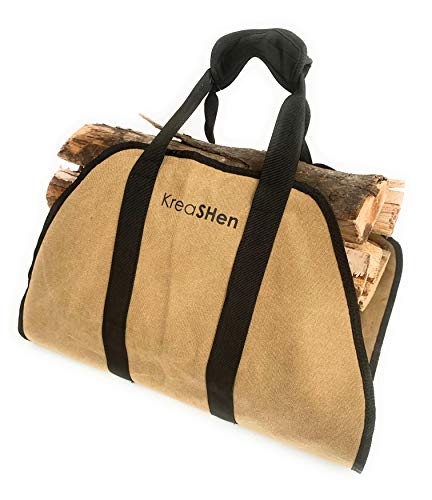 Firewood Log Carrier (Waxed Canvas) Water Resistant Tote with Padded Handles - Thumbnail 7