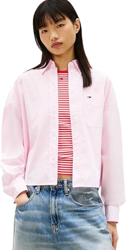 Damen Hemd Essential Crop aus Baumwolle, Rosa (Pearly Pink), L