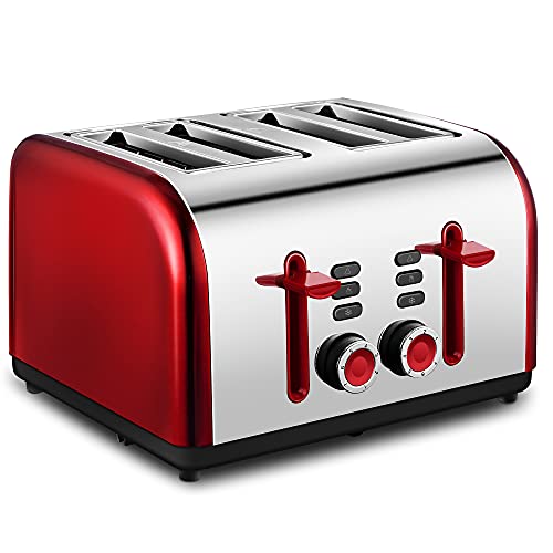 Red Toaster 4 Slice, CUSINAID Wide Slots 4 Slice Toasters Stainless