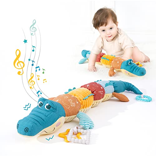 Koty Baby Musical Stuffed Animal Activity Soft Toys with Crinkle, Rattles & Textures, Tummy Time Toys for 0-6 Months Newborn Toy, Infant Boys Girls Toys 6 to 12 Months, Crocodile & Alligator