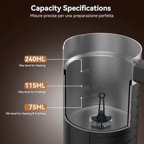 Morpilot Electric Milk Frother, 4 Modes (Thick/Light Warm Foam, Cold, Hot Milk) - 115ml Foam / 240ml Heating, Quiet, All in Dishwasher