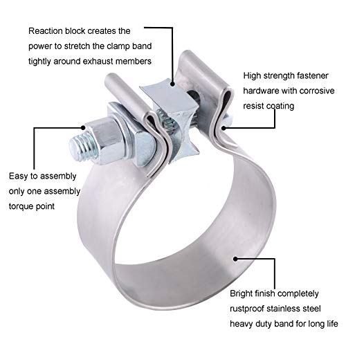 Exhaust Pipe Clamp Muffler Repair Parts - 3.0" Exhaust Clamp Stainless Steel Band Clamp for Exhaust Tips, Exhaust Manifold, Exhaust Resonator, Exhaust Flex Pipe, Catalytic Converter Repair Program