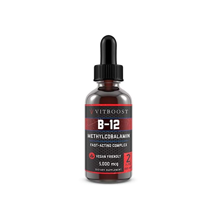VITBOOST Vegan Liquid B-12 Drops – 60 x 5000 mcg Extra Strength Raspberry Flavored Vitamin B12 Liquid Methylcobalamin…