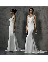 Vestido de novia de encaje simple de color marfil para mujer