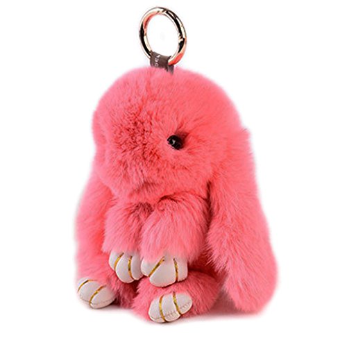 La Tartelette Novelty Keychain with Plush Cute Cute Bunny Rex Rabbit Fur Artificial Rabbit Fur Keychain for Car Key Ring Bag Purse Charm (Watermelon)