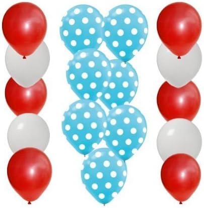 30 pc Dr Seuss Cat in the Hat Party Balloon Kit: 12 Red 12 White 6 Blue w White Dot Latex by Khamchaii