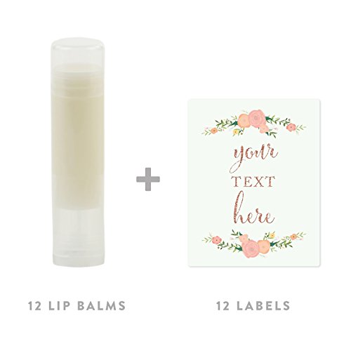 Andaz-Press-Personalized-Lip-Balm-Party-Favors-Faux-Rose-Gold-Glitter-Print-with-Florals-Your-Text-Here-12-Pack-Custom