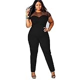 eShow Women Plus Size Perspective Clubwear Bodycon Long Jumpsuit Rompers (XXL, Black)