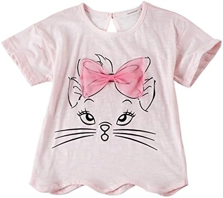 Beisense Little Girls' Round Neck Bowknot Cartoon Printed Short Sleeve T-Shirts (4T, Pink)