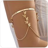 Aimimier Boho Vintage Arm Cuff with Butterfly Tassels Chain Wide Upper Armband for Women