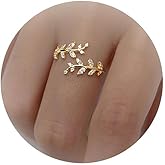 NMAVXKLI Olive Leaf Rings for Women, Spiritual Meditation Jewelry with Energy Flow Design, 18K Gold Plated Japanese Brass and Asfour Crystal Vine Ring, Symbol of Balance & Inner Harmony