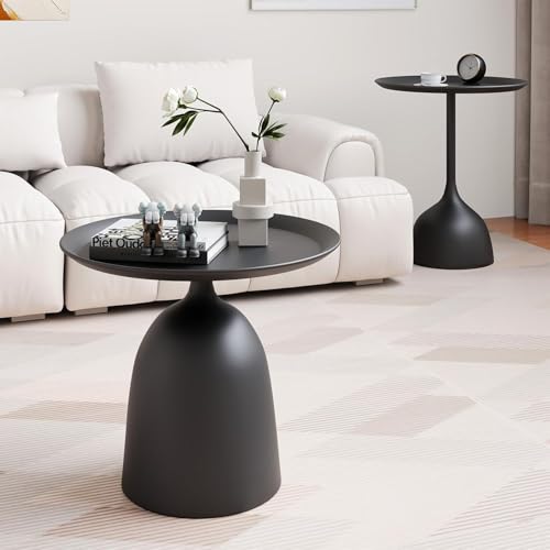 Coffee Table, Black Metal End Table for Living Room, Round Side Table, Bedside Table, Mid Century Circle Accent Table for Small Spaces Easy Assembly Modern Coffee Table for Bedroom Living Room (Black)