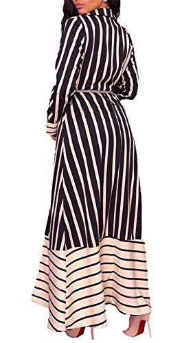 HuiSiFang Women's Casual Striped Long Sleeve Lapel Kimono Cardigans Patchwork Outwear Belted