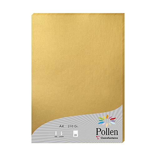 Clairefontaine 24390C Gold Iridescent Paper Pack of 25 Sheets A4 (21x29,7cm) 210gsm Invitation Paper Events and Correspondence Pollen Range Premium Smooth