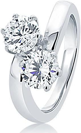 Sterling Silver Wedding Ring Round 1.7ct CZ Two-Stone by-your-side Engagement Ring 12MM (Size 5 to 10), 8